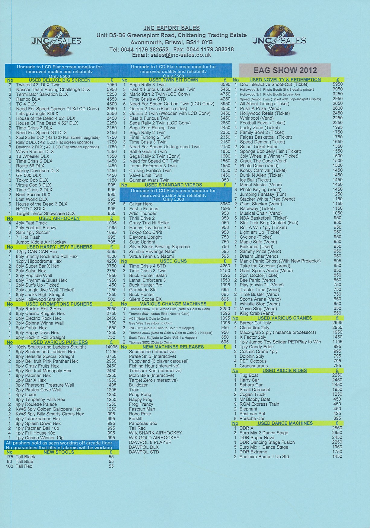 JNC Sales Stock List